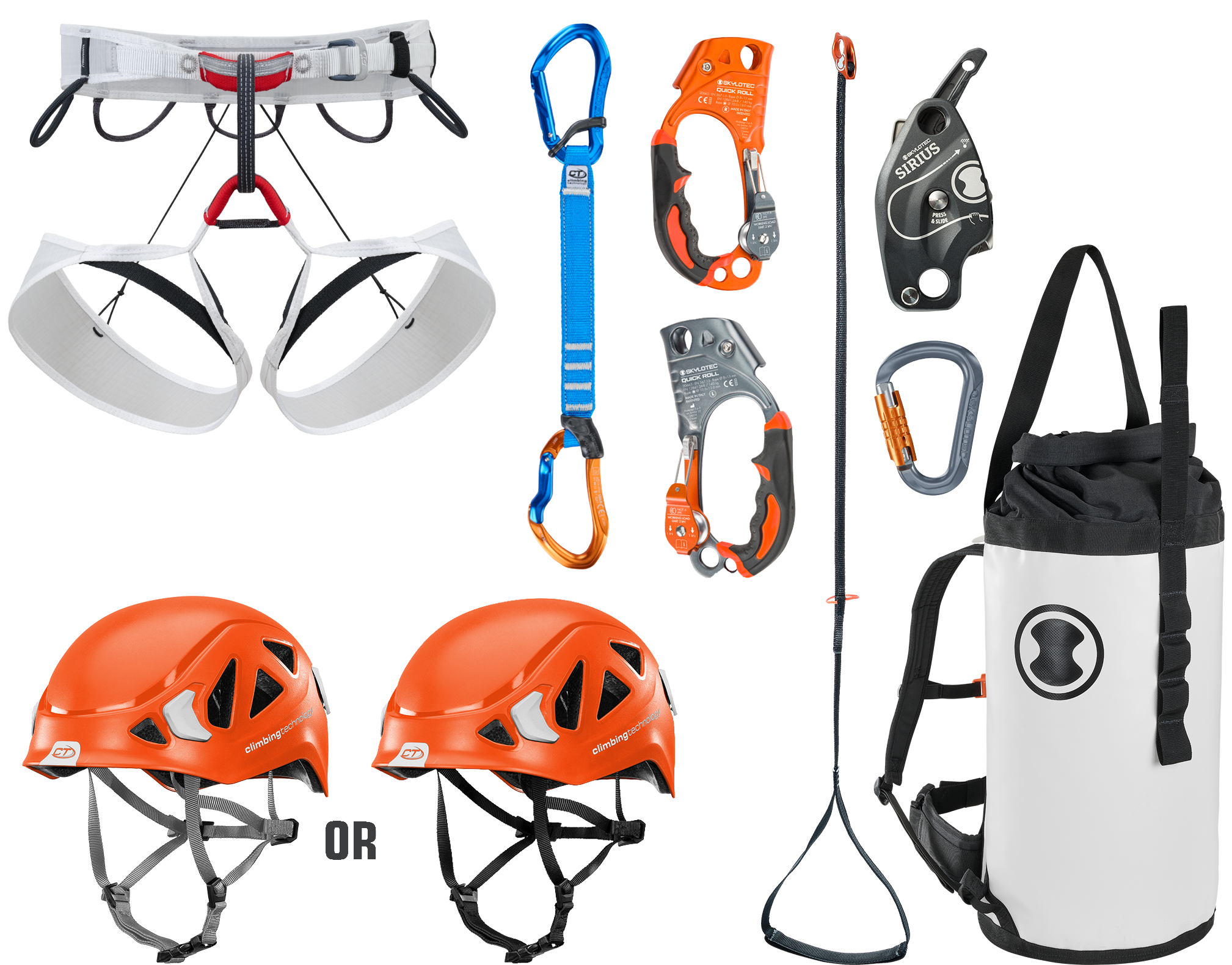 Kletterausrüstung, Kletterhelm, Kletterseil, Klettersteigset, Schultertasche