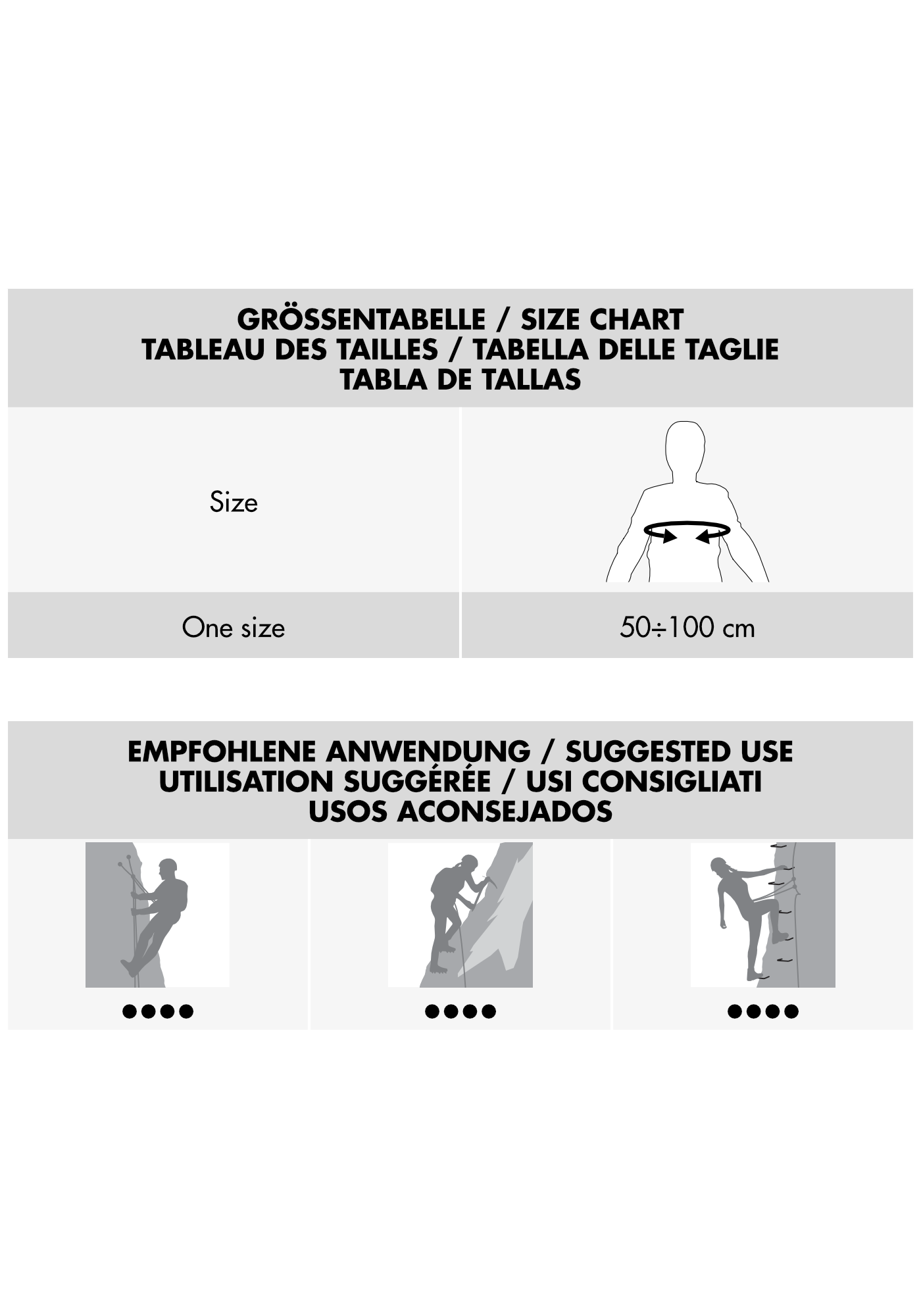 Größenchart, Hinweis, Größe, One size, 50-100 cm