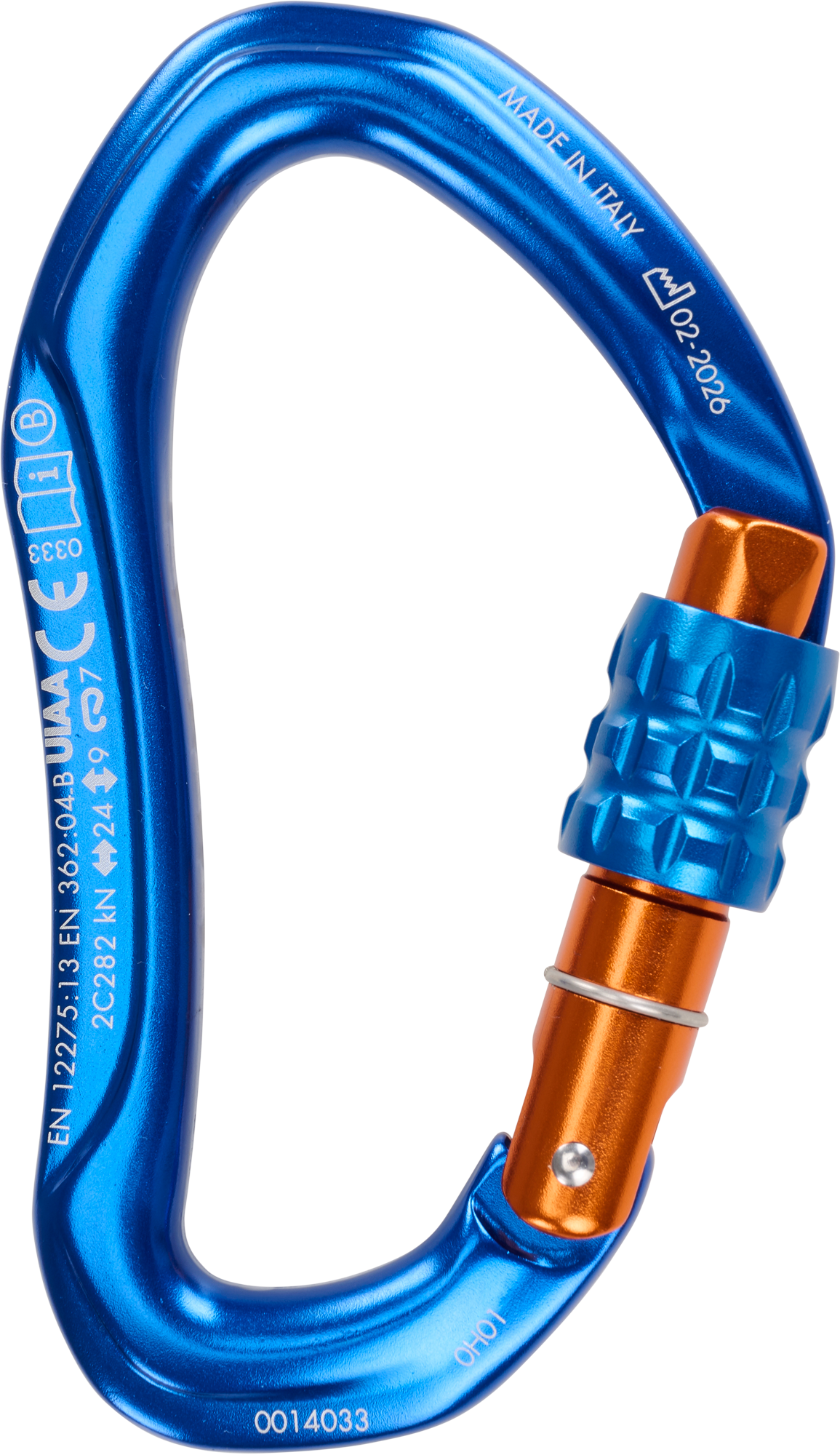 Klemmkarabiner, Aluminium, Blau, Orange, Made in Italy