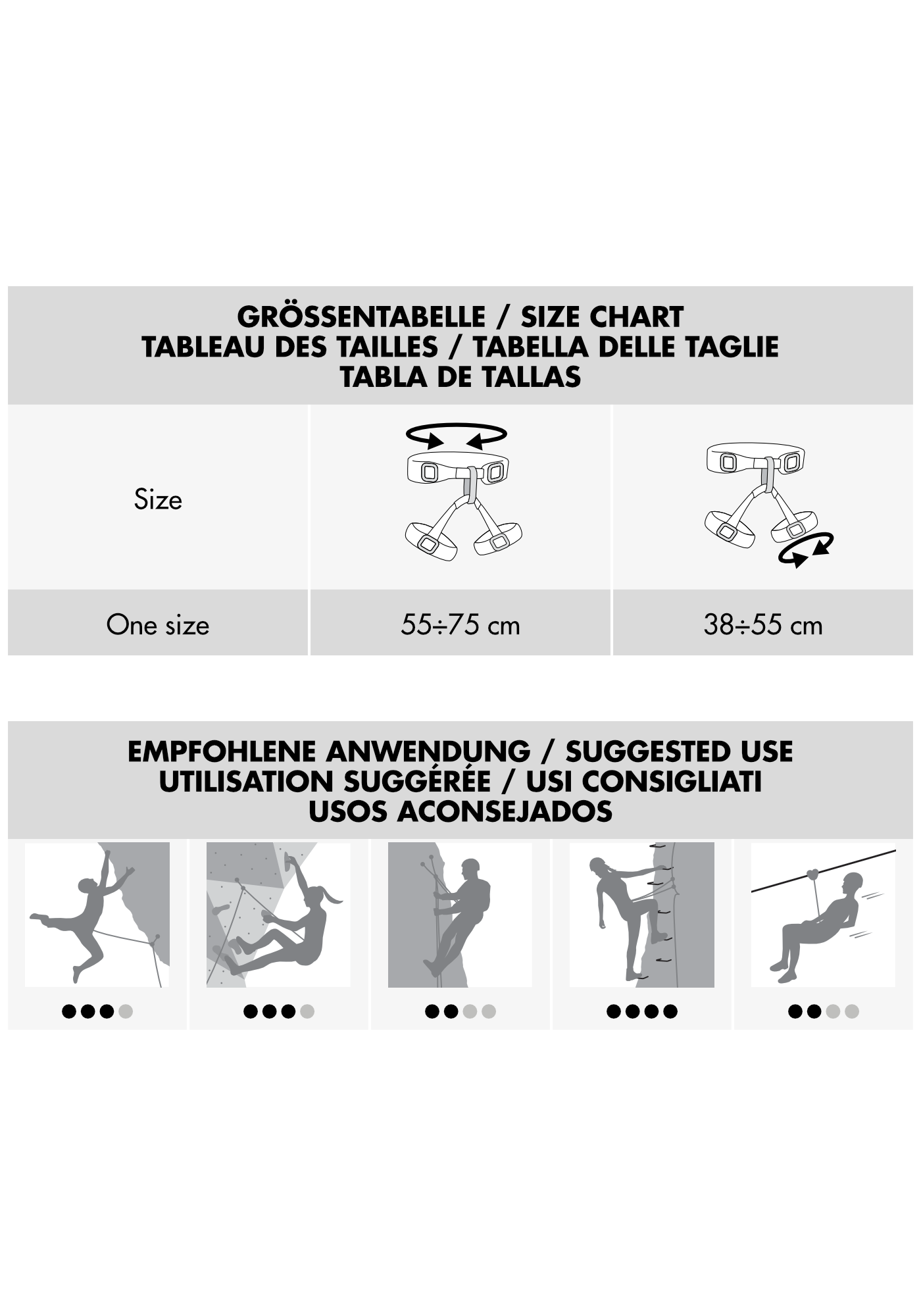 size-chart, Klettergurt, verstellbar, Träger, Silhouette