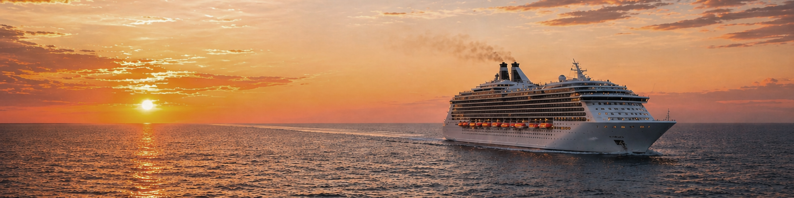 Kreuzfahrtschiff, Passagierschiff, Ozean, Sonnenuntergang, Meer