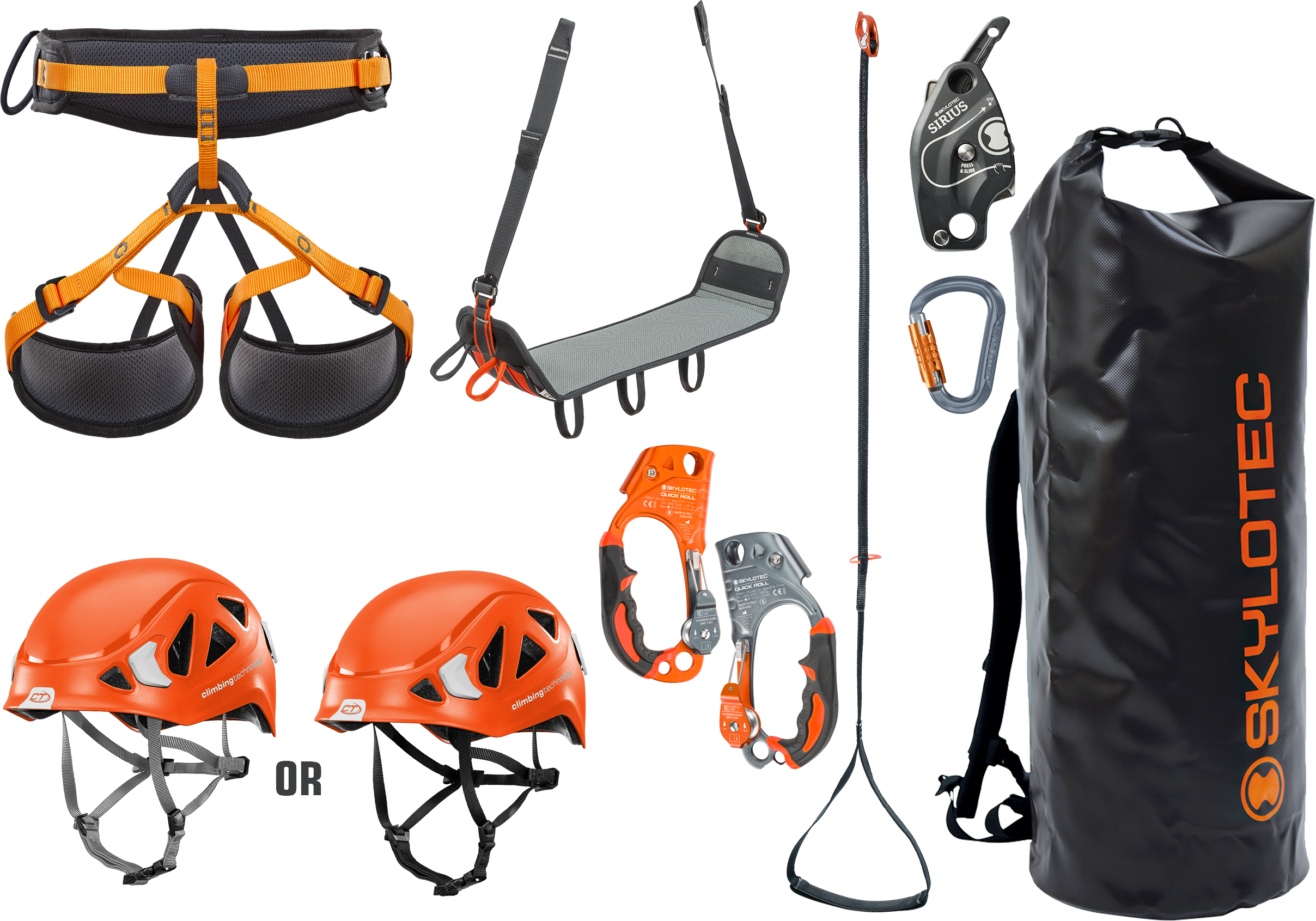 Kletterausrüstung, Kletterhelm, Klettergurt, Seilzugangskorb, Klettersets